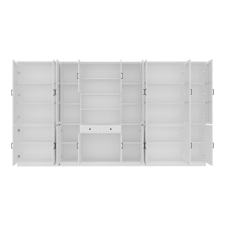 78.7'' H X 141.7'' W 5-Tier Bookcase With Drawers And Glass Doors