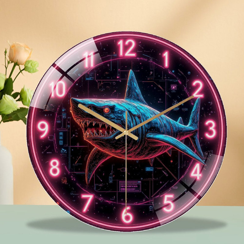 Horloge murale Neon Shark