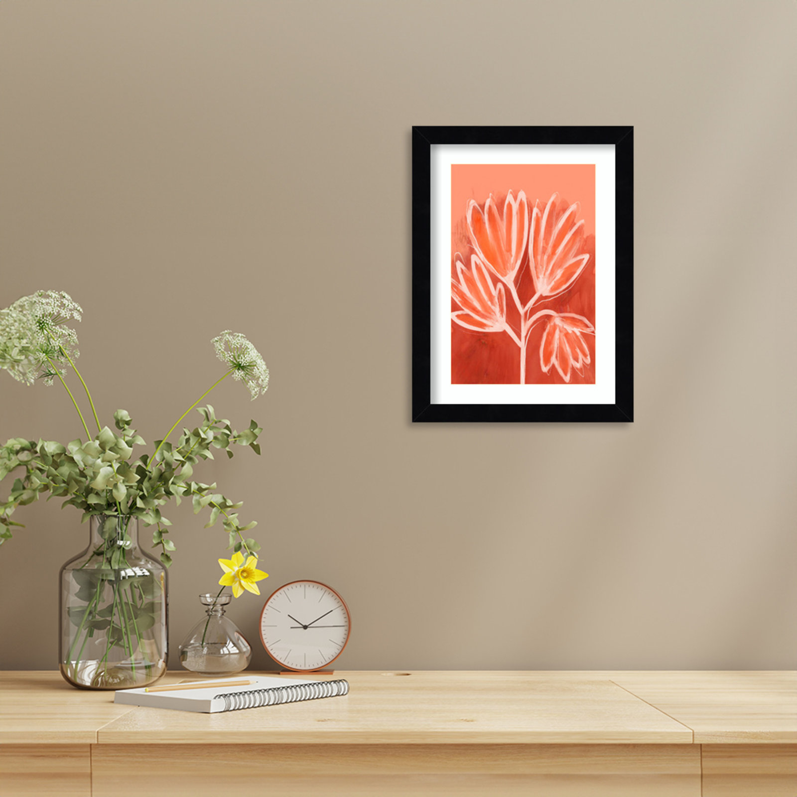 Galya "Peachy Flowers" Print by Treechild, Black, 13" H x 10" W