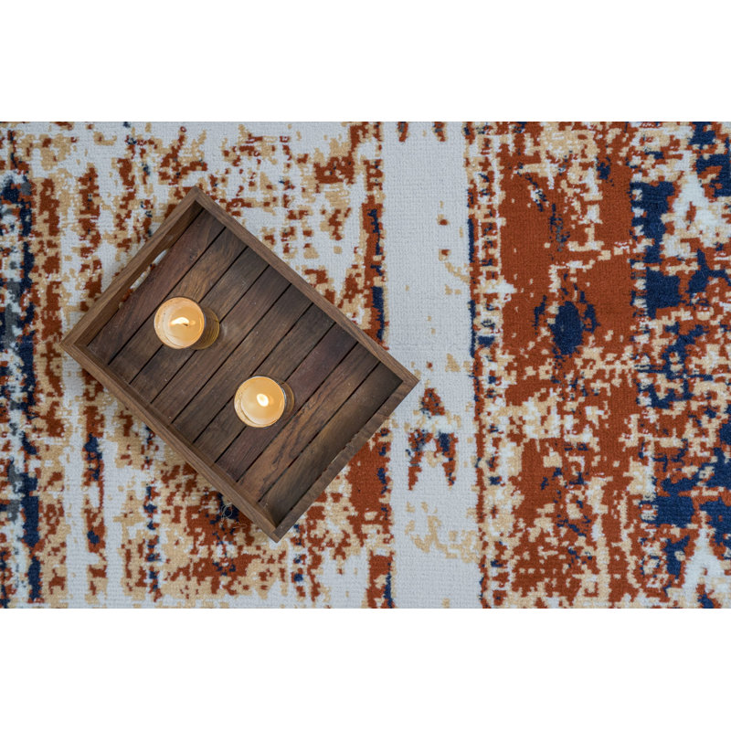 Tapis rouge / orange / bleu, Rectangle de 5 pi x 8 pi