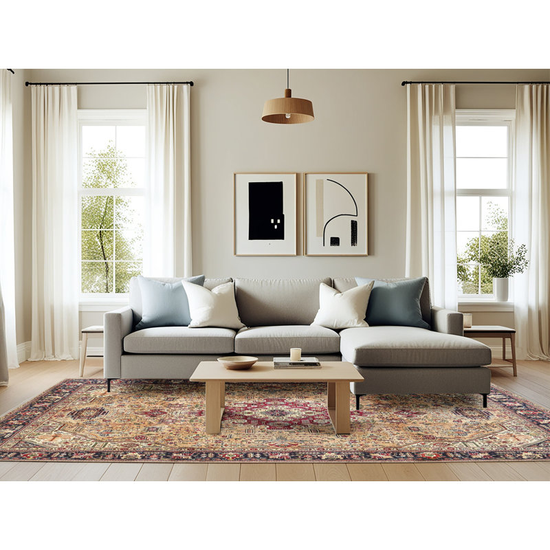 Tapis traditionnel beige / rouge Anaelle, Rectangle 6 pi x 9 pi