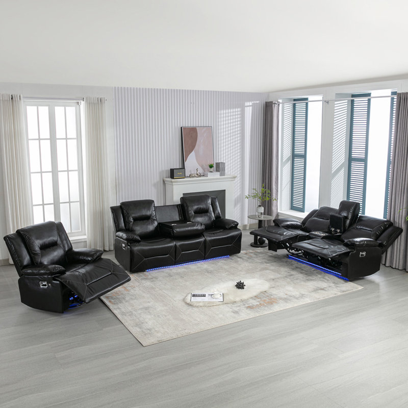 Ensemble de salon Karstyn, Cuir noir gel