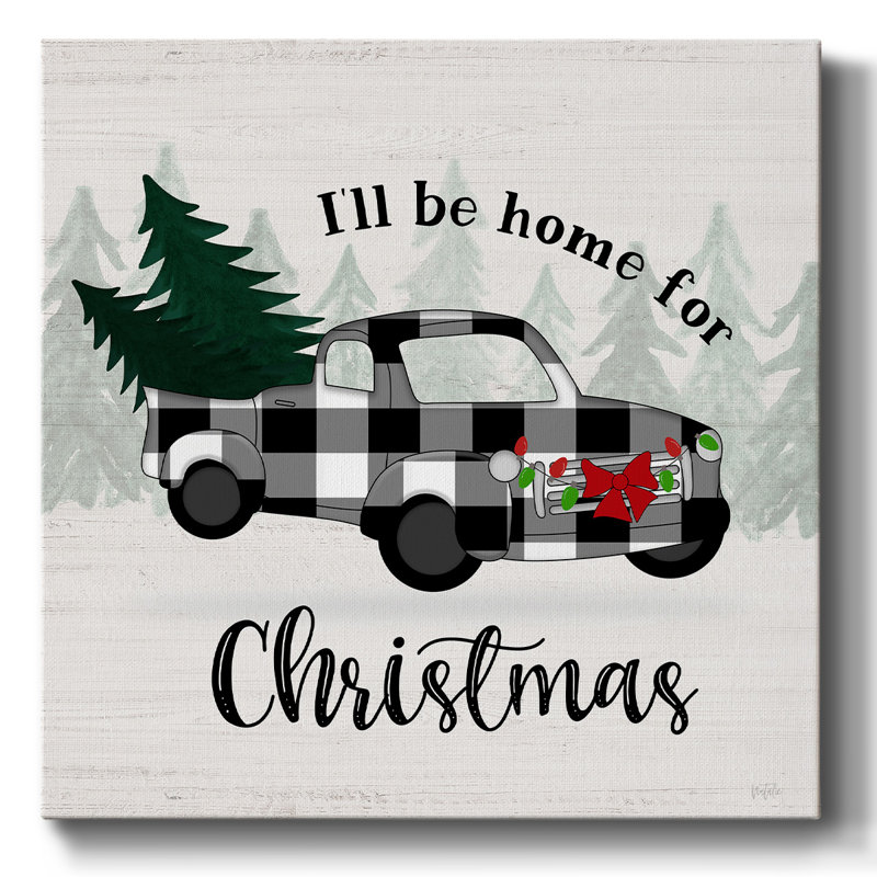 Camion de Noël I sur toile, H 16 po x l 16 po x P 1,5 po