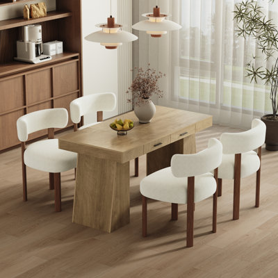 Ensemble de table et de chaises de salle à manger en bois avec 2 tiroirs