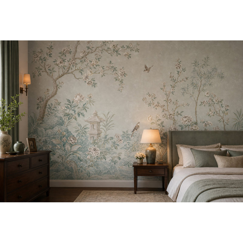 Papier peint de jardin chinois Chinoiserie, 100"x96", Peler et coller