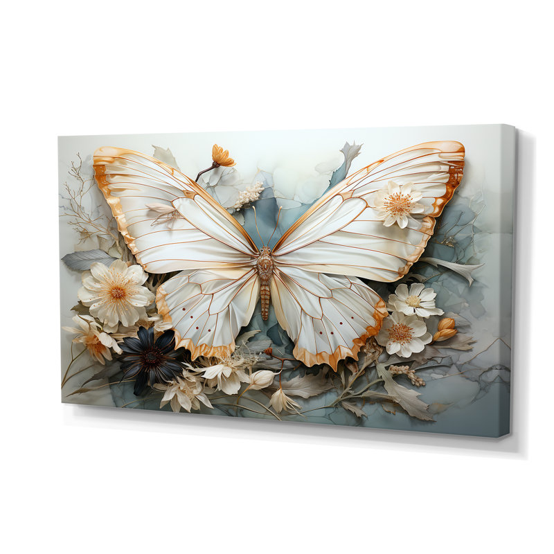 Papillon blanc gris avec motifs complexes - animaux, art mural dans le salon