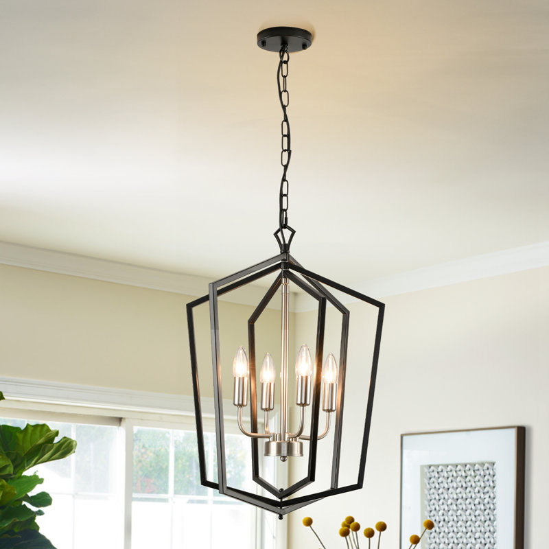 Farmhouse Kitchen Chandeliers, Vintage Rustic Cage Light Fixture Adjustable Height  Chandeliers For Dining Room Hallway Foyer Entryway (E12 Bulbs Not Included)