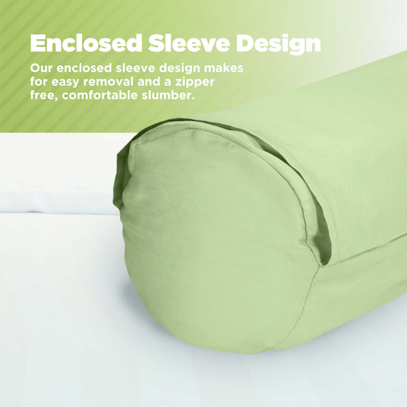 Premium Neck Roll Pillowcases - Breathable Soft Washable Pillow Cover for Ultimate Comfort, 6" x 16", Cotton Sateen - GREEN