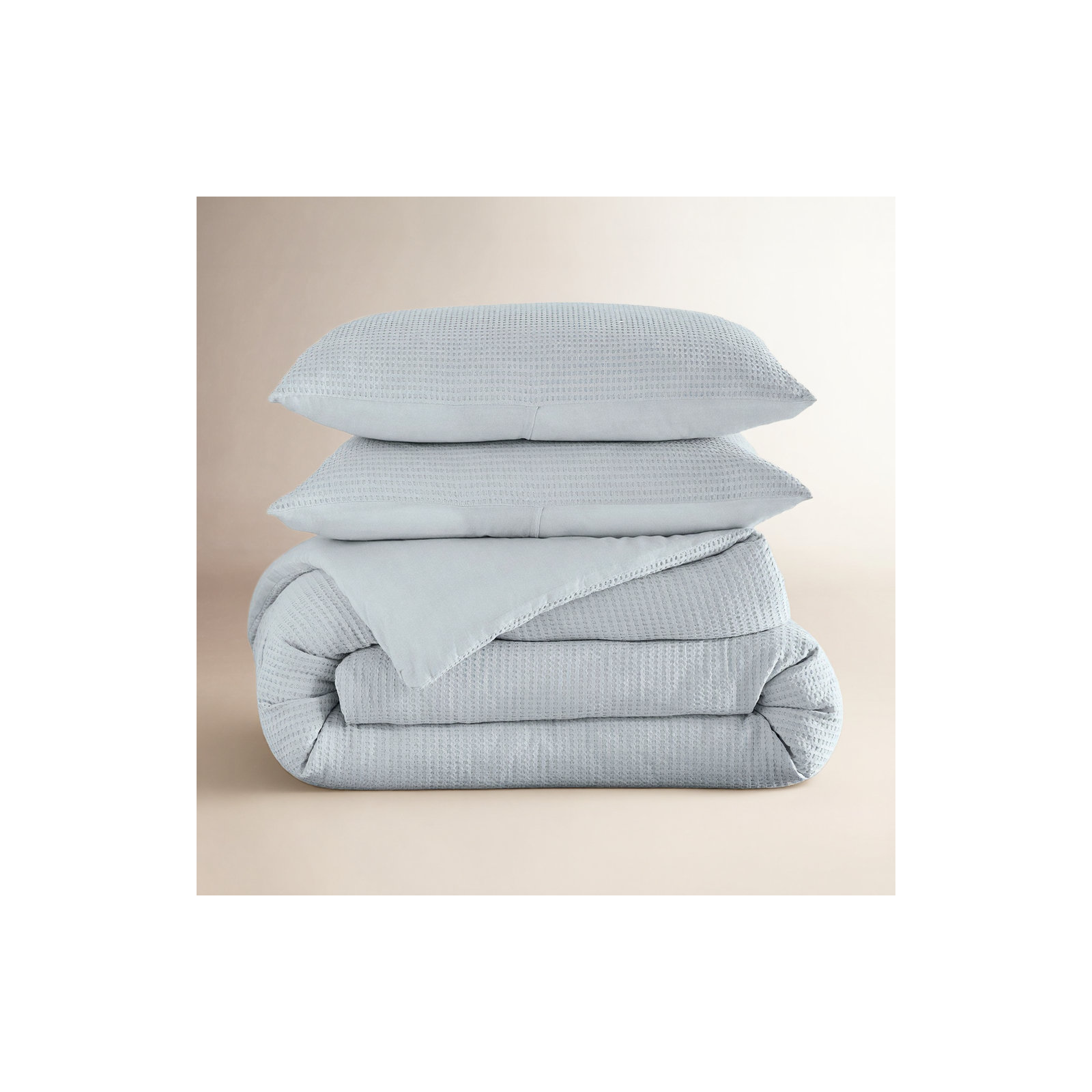 Felix Cotton Waffle Comforter Set, King / Cal King Comforter + 2 King Shams, Stormy Blue