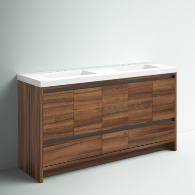 Meuble-lavabo double 60,5 po avec plateau en marbre de culture 60,5 po