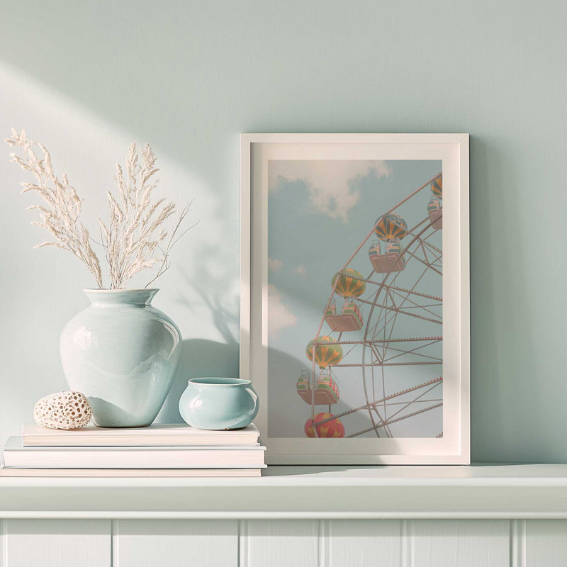 Carousel Dreams In The Sky, reproduction d'art, H 12,25 po x l 15,25 po, Cadre de coin ouvert en zinc patiné