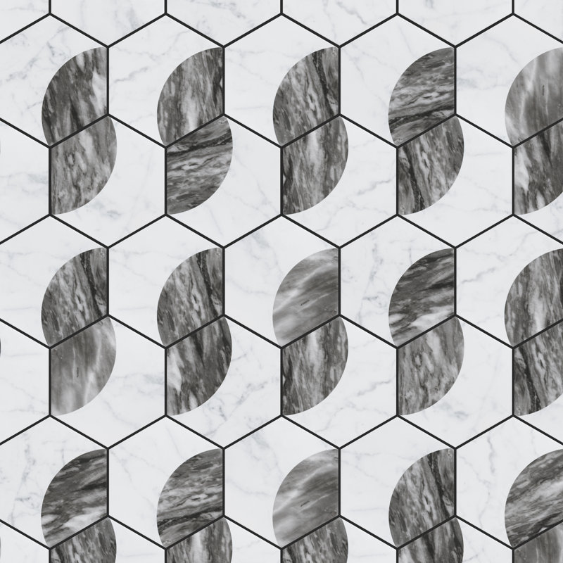 Classico Bardiglio Moon 7" x 8" Porcelain Marble Look Wall & Floor Tile, Dark