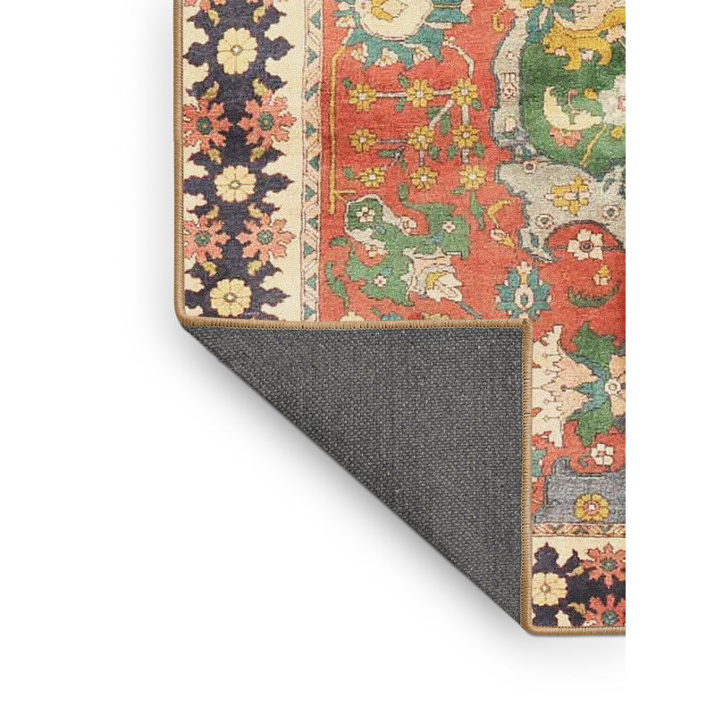 Tapis traditionnel rouge / noir / beige, Rectangle 4 pi x 6 pi