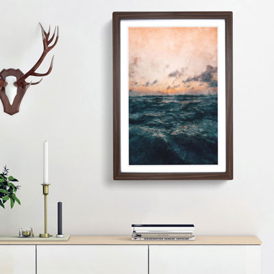 Ocean Beneath a Peach Sky - Picture Frame Graphic Art Print