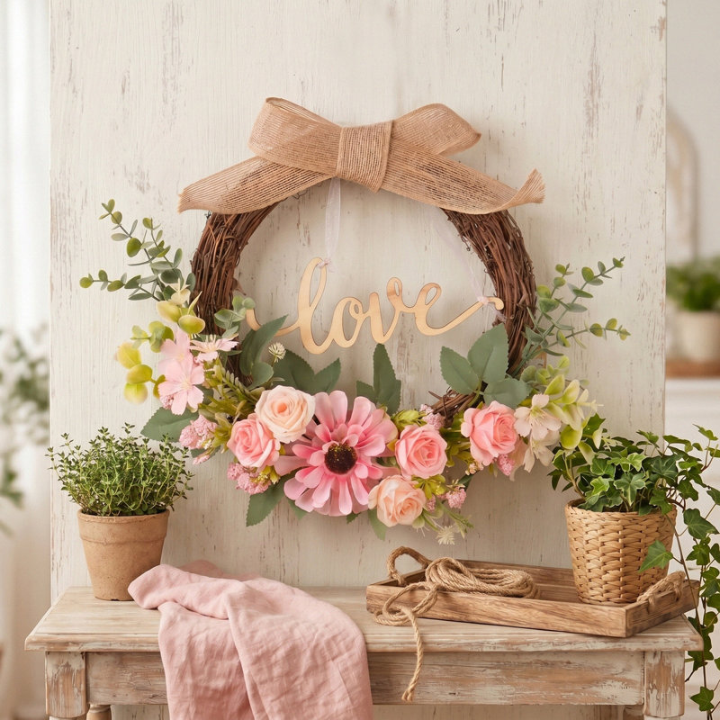 Couronne rose 16 pouces pour porte d'entrée