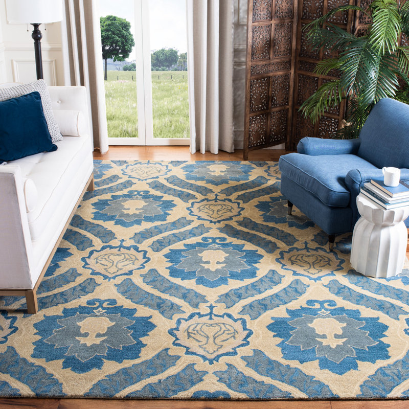 Amory Hand Tufted Wool/Cotton Floral Rug in Blue/Ivory, Rectangle 10' x 14'