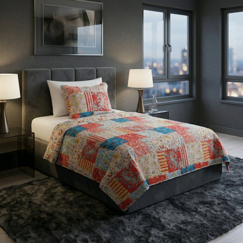 Ensemble de courtepointe pour lit simple 2 pièces Lavish Home - Ensemble de literie pour courtepointe avec patchwork classique Mallory Classic - Multicolore lavable à la machine