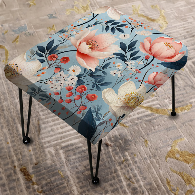 Beige And Blue Poppies Flowers Pattern - Floral Rectangle Ottoman