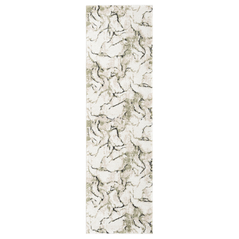 Paris Collection Abstract Cream/Green Rug, Runner 2'1" x 7'4"