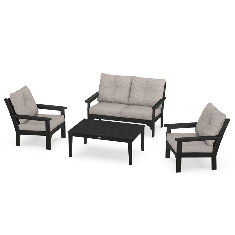 Vineyard 4-Piece Deep Seating Set, Black, Weathered Tweed