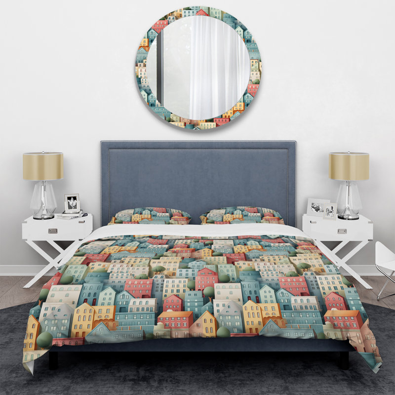 Literie urbaine aux couleurs pastel douces, Housse de couette pour très grand lit et 2 très