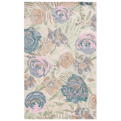 Jonson Tufted Wool/Cotton Performance Floral Rug in Green/Pink