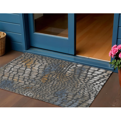 Tapis extérieur lavable abstrait gris anthracite 3 pi x 5 pi