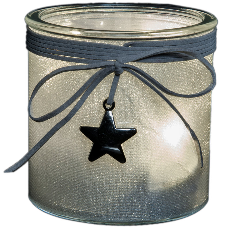 Glass Lantern, Grey, 15cm H x 12.5cm W x 12.5cm D