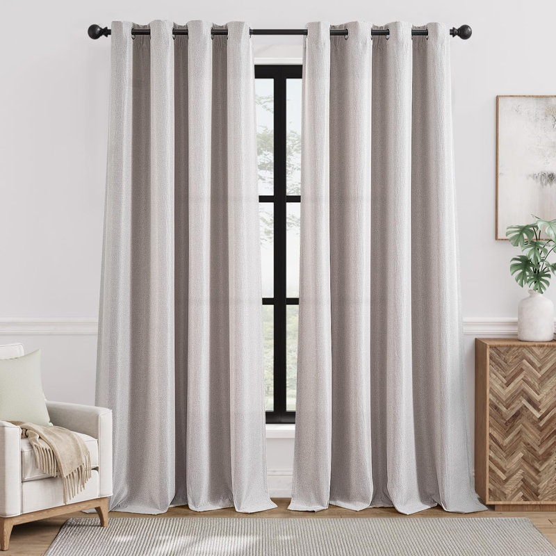 Linen Textured Blackout Curtain Panel - Thermal Insulated Grommet Drape for Light Control & Privacy (1 Panel), 52" W x 96" L