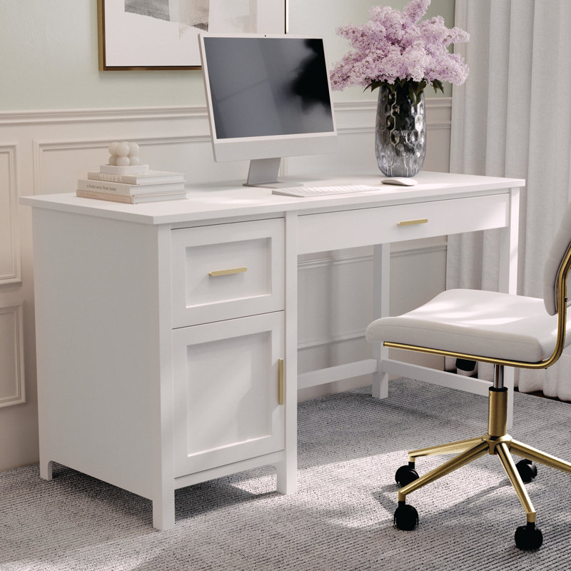 Martha Stewart Teague Shaker Style Home Office Desk with Storage, White