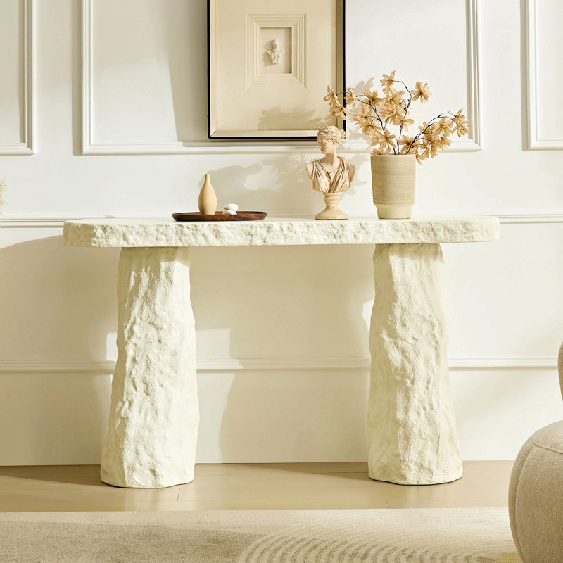 Console de 53,94 pouces de conception moderne, table en imitation pierre, table d'entrée en fibre de verre avec pieds irréguliers pour le salon, couloir