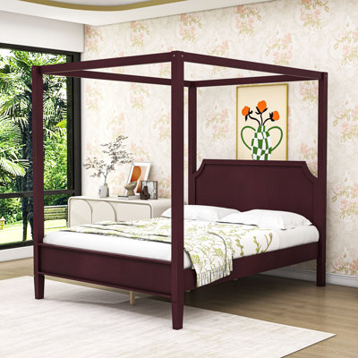 Wood Canopy Platform Bed with Headboard
