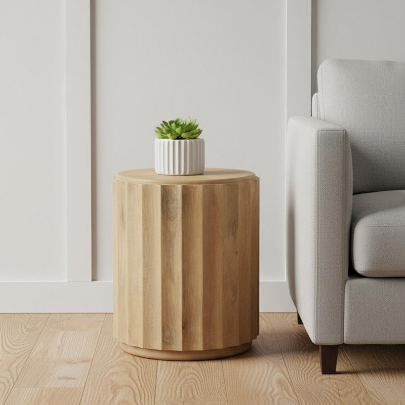 Table de bout ronde 23 "en bois massif brun