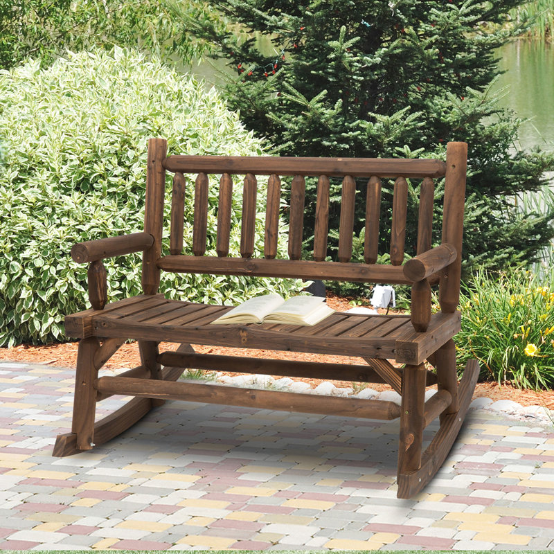 Chaise berçante en bois 2 personnes, Brun