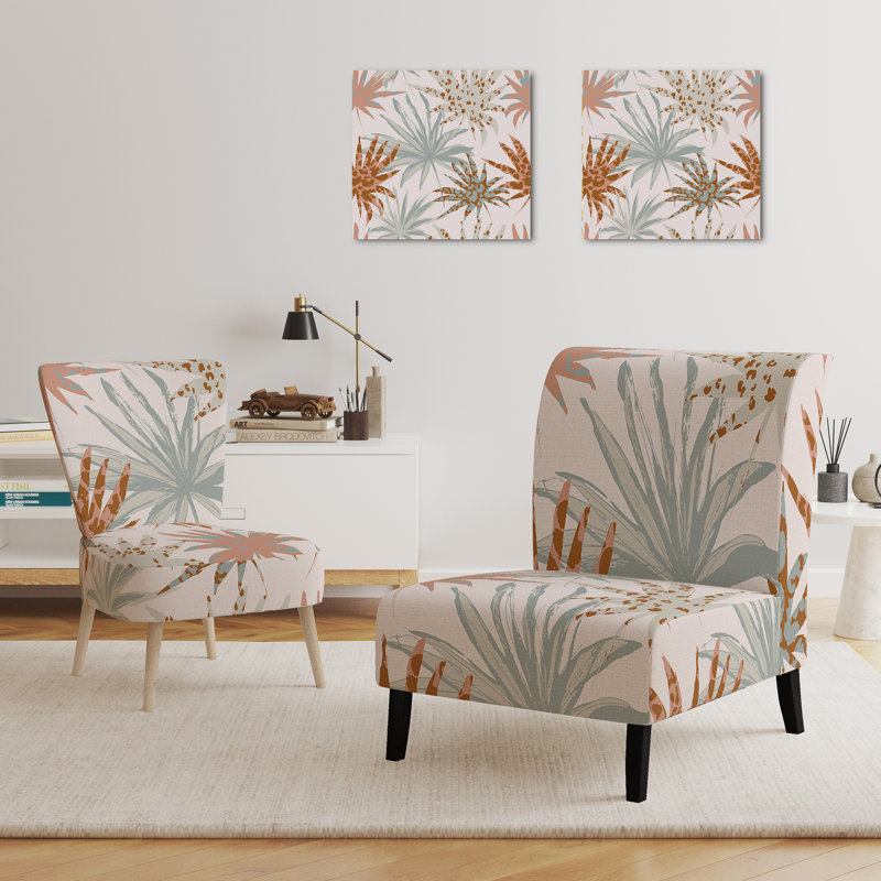 Accent Chair, Beige Floral Pattern Upholstered Decor - Beige Floral Pattern II, Orange/Blue/Beige