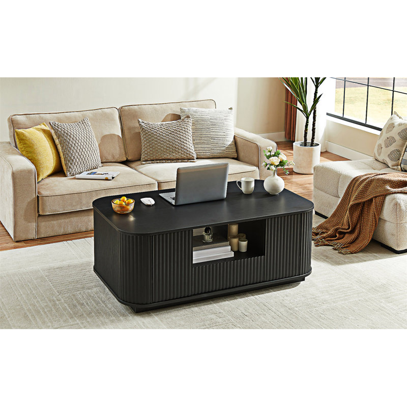 Table basse avec rangement, Noir, Noir