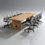 Table de conférence industrielle en bois massif avec 8 chaises de bureau ergonomiques en filet-1362171468