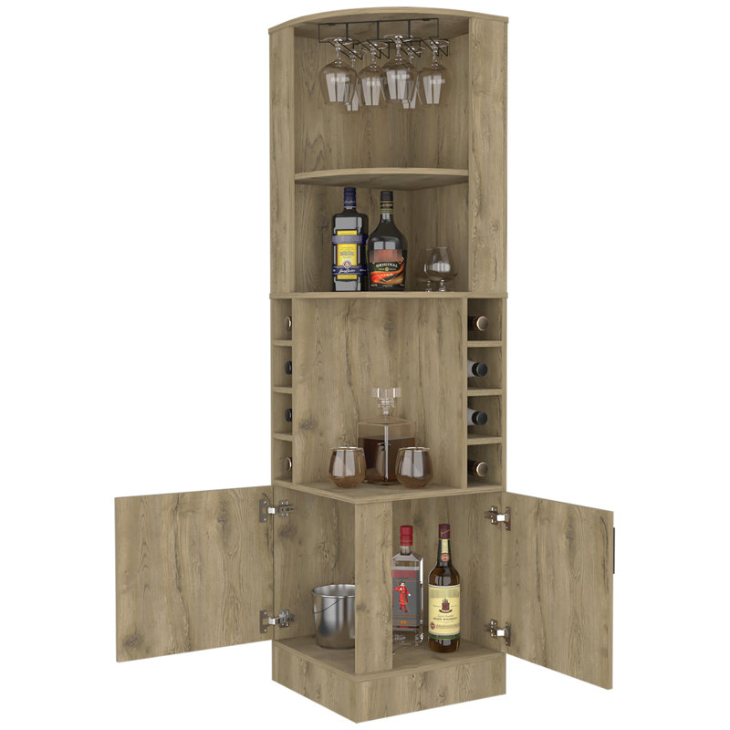 Armoire de bar colorée avec rangement pour bouteilles organisé 2 tablettes 8 po pour la vie moderne, Beige