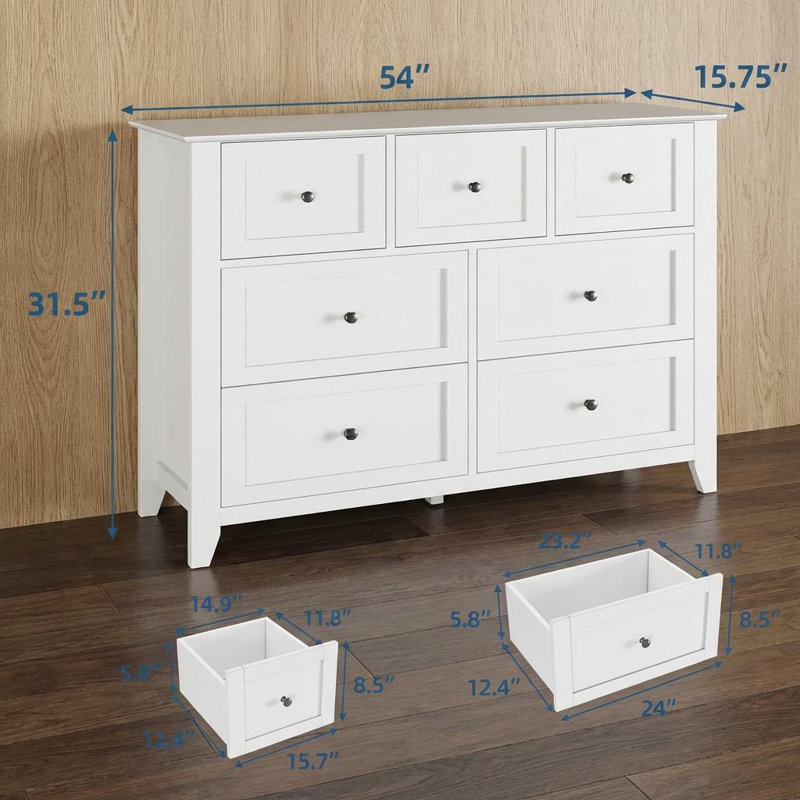 Dresser with 7 Deep Drawers for Bedroom, Modern Simplist Wood Storage Chest with Gold Handles, Oversize Organizer for Closet, Hallway, Living Room, Entryway