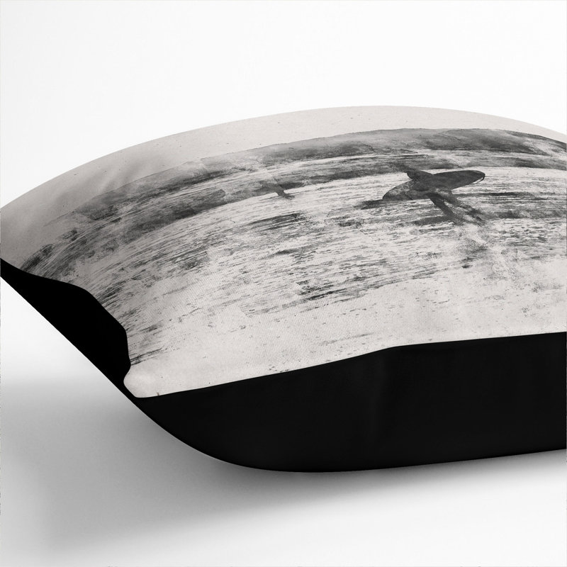 Two Surfers Watercolour Scatter Cushion, Black, 40cm H x 40cm W x 15cm D