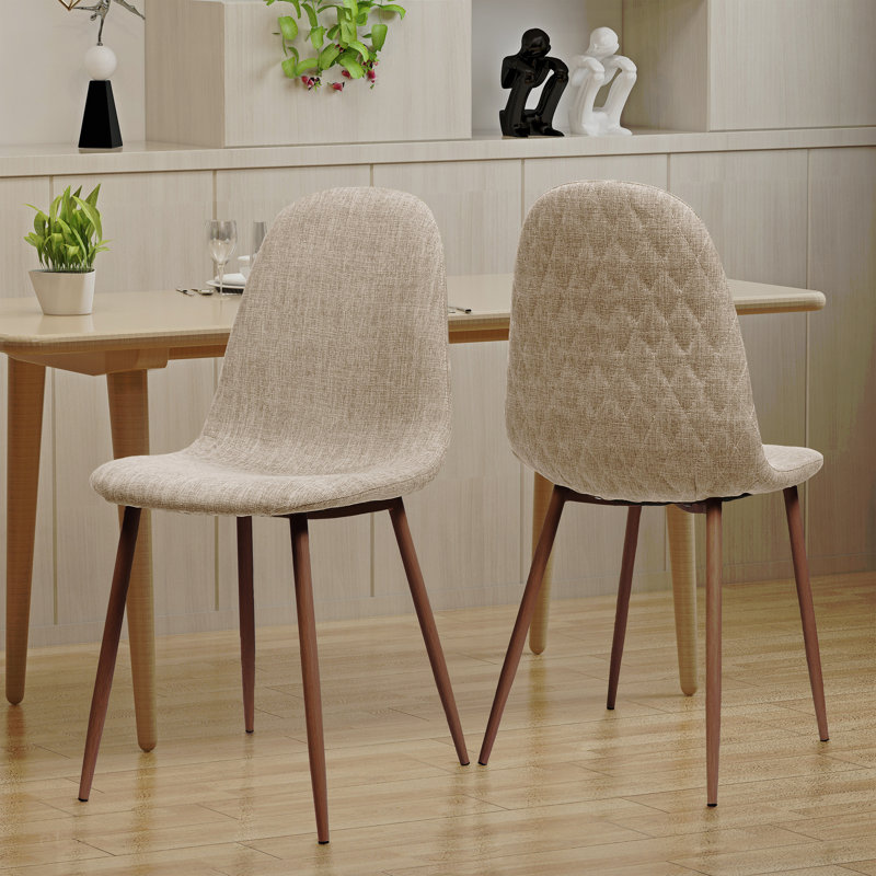 Ensemble de 2 chaises de salle à manger rembourrées en tissu Mid-Century, Blé, Bois espresso