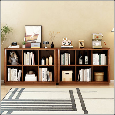 Bibliothèque à 6 cubes, tablette horizontale basse de 40 pouces de large avec bord courbé, bibliothèque en bois à 2 niveaux pour un décor de maison de campagne moderne