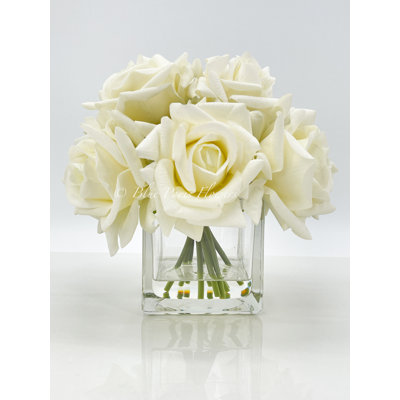 Real Touch Roses Arrangement In Vase, French Country Artificial Flowers