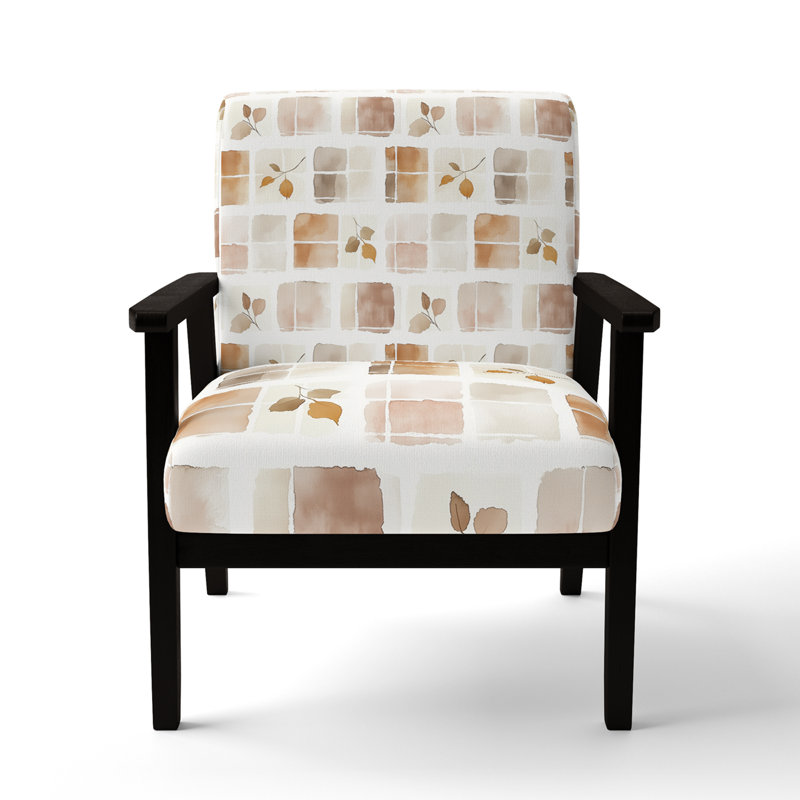 Chaise d'appoint Plaid - Fauteuil brun neutre, Accoudoirs carrés noirs