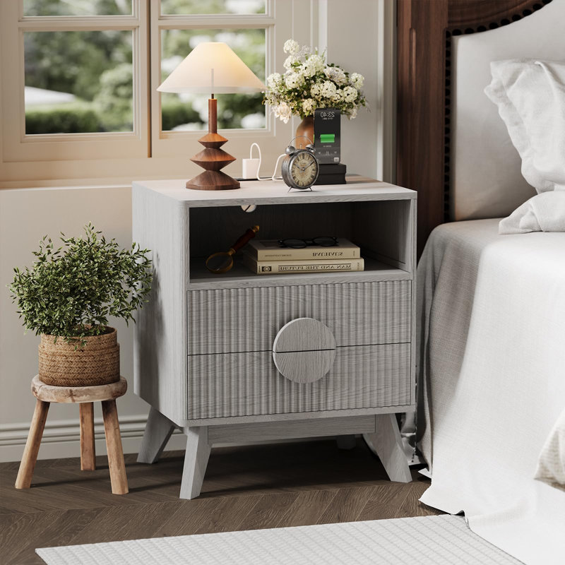 Manufactured Wood Bedside Table, Grey