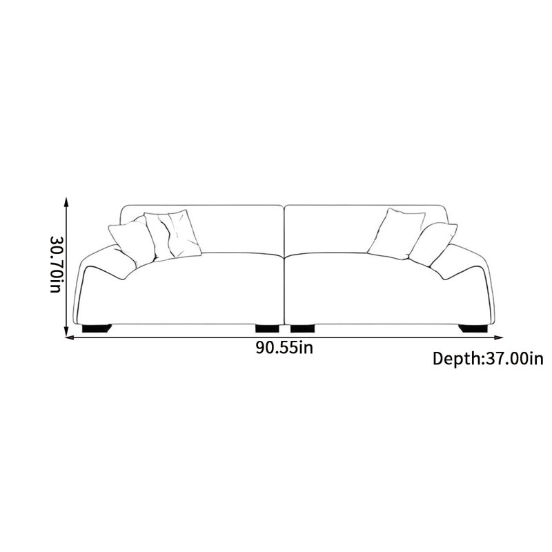 Canapé simple luxueux italien, H 30,7 po x l 90,55 po x P 37 po, 3