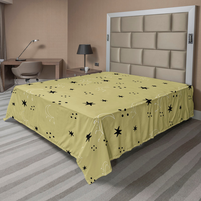 Ambesonne Flowers Flat Sheet Nostalgia Farmhouse, Pale Yellow Green and Grey