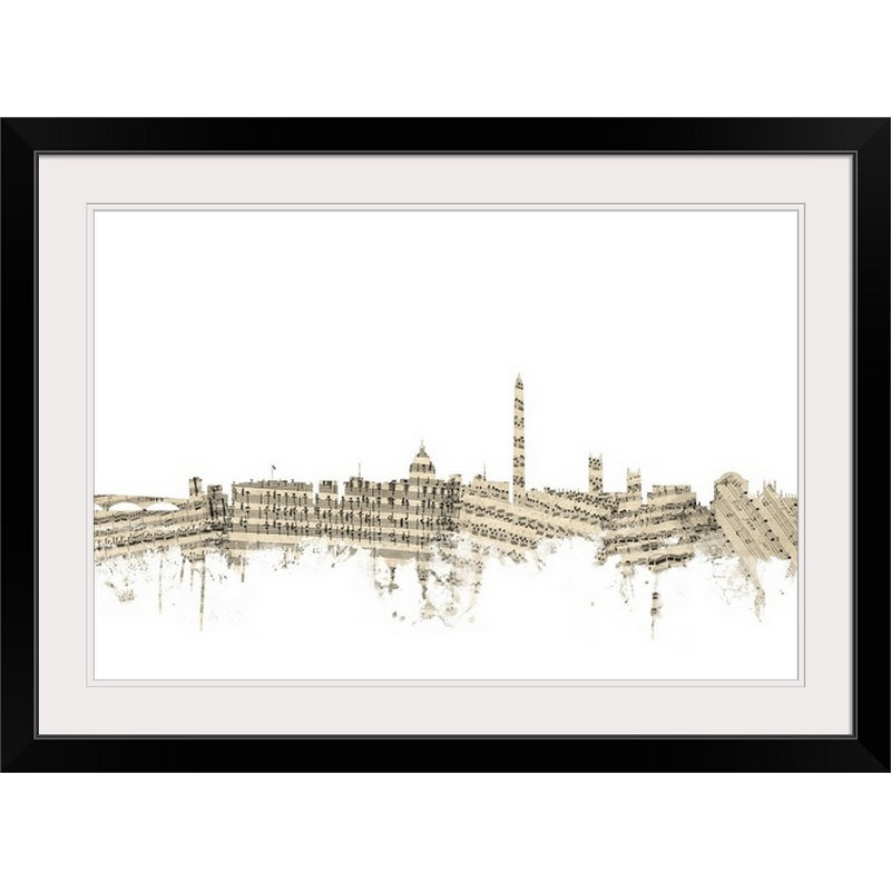 «Washington DC Skyline Partitions Cityscape» par Francy, impression, Cadre noir, H 20 po x l 26 po x P 1 po