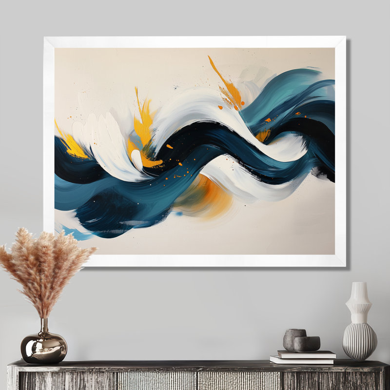Roots and Reflections Of Abstract Waves II - Abstract Spirals, art mural, H 24 po x l 32 po, Avec cadre, Blanc