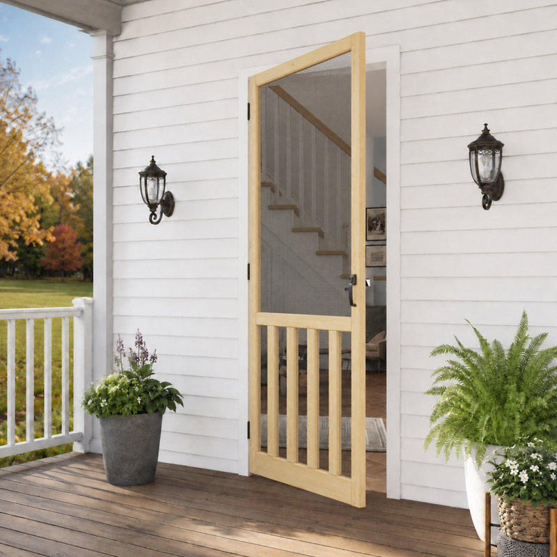 Porte moustiquaire extérieure en bois de pin de 36 po x 80 po (à peindre), résistante aux insectes, adaptée aux enfants et aux animaux de compagnie, avec poignée de porte moustiquaire